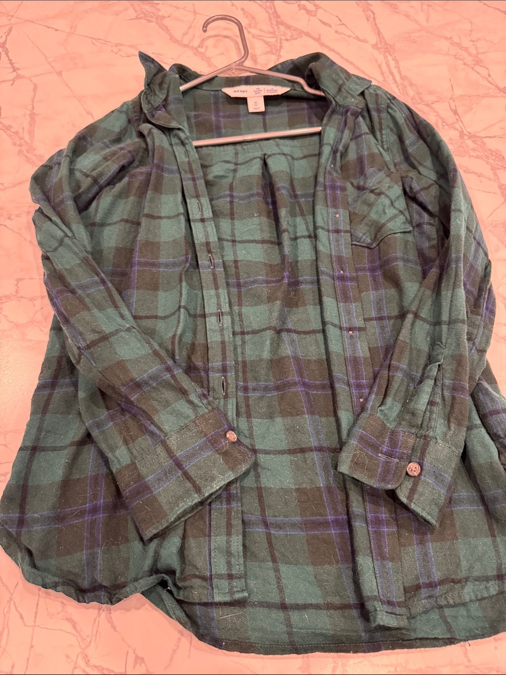Old Navy Green and Black Plaid Button-Up Shirt